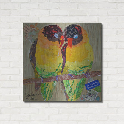 Luxe Metal Art 'Lovebirds Yelllow' by St. Hilaire Elizabeth, Metal Wall Art,36x36