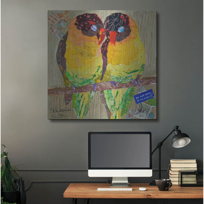 Luxe Metal Art 'Lovebirds Yelllow' by St. Hilaire Elizabeth, Metal Wall Art,36x36