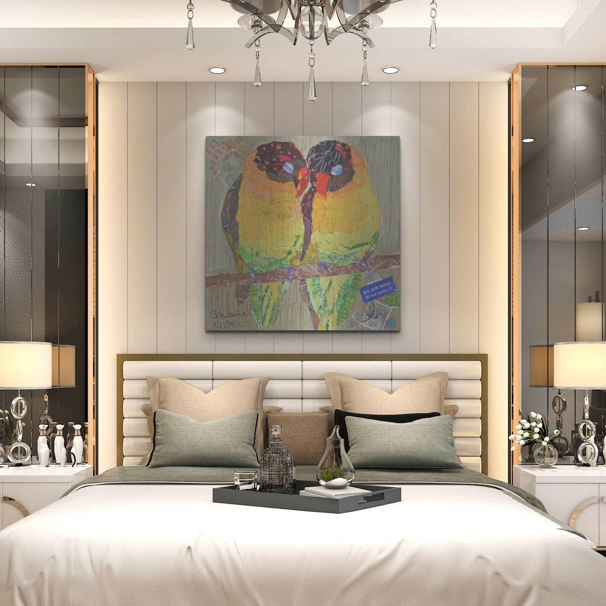 Luxe Metal Art 'Lovebirds Yelllow' by St. Hilaire Elizabeth, Metal Wall Art,36x36