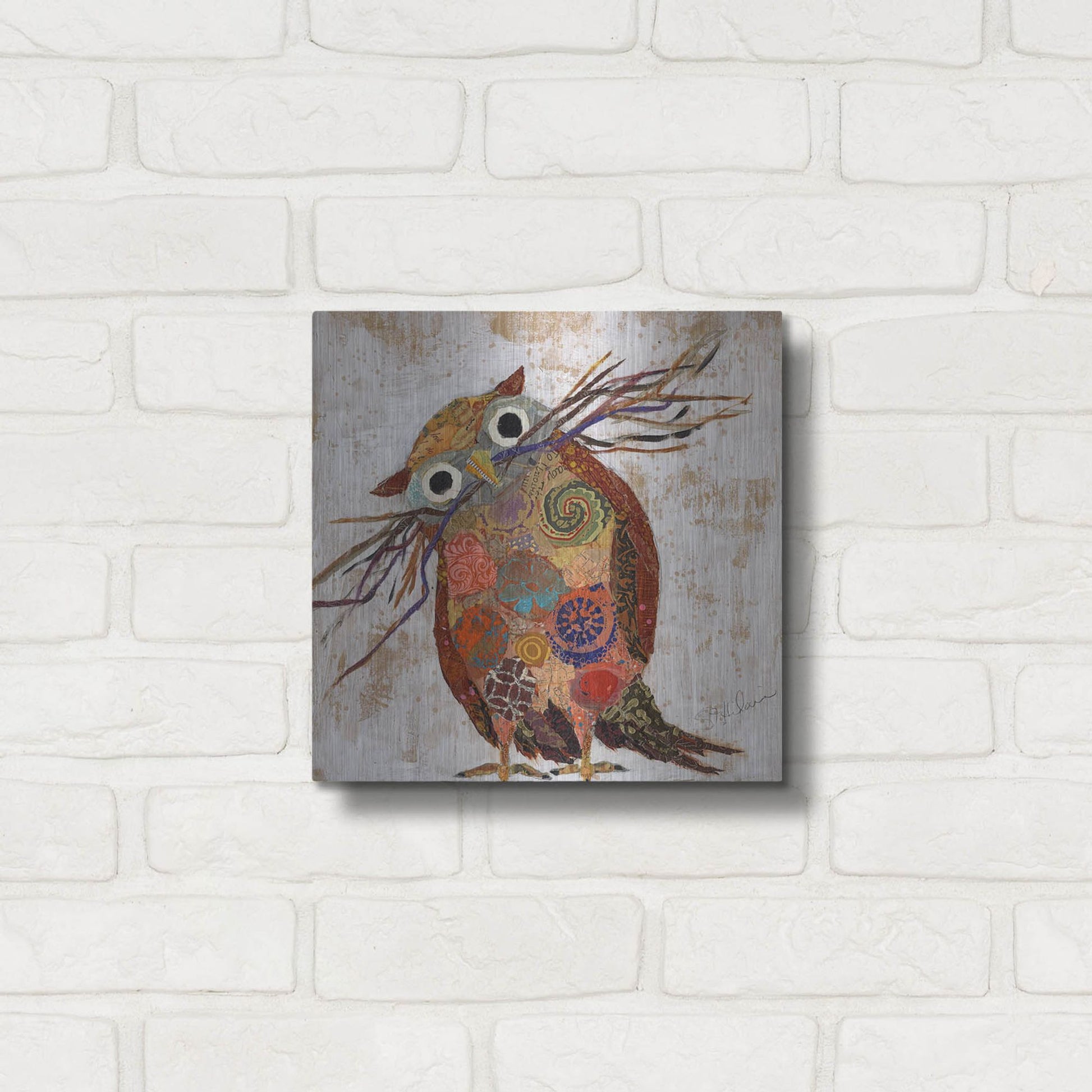 Luxe Metal Art 'Curious Owl 2' by St. Hilaire Elizabeth, Metal Wall Art,12x12