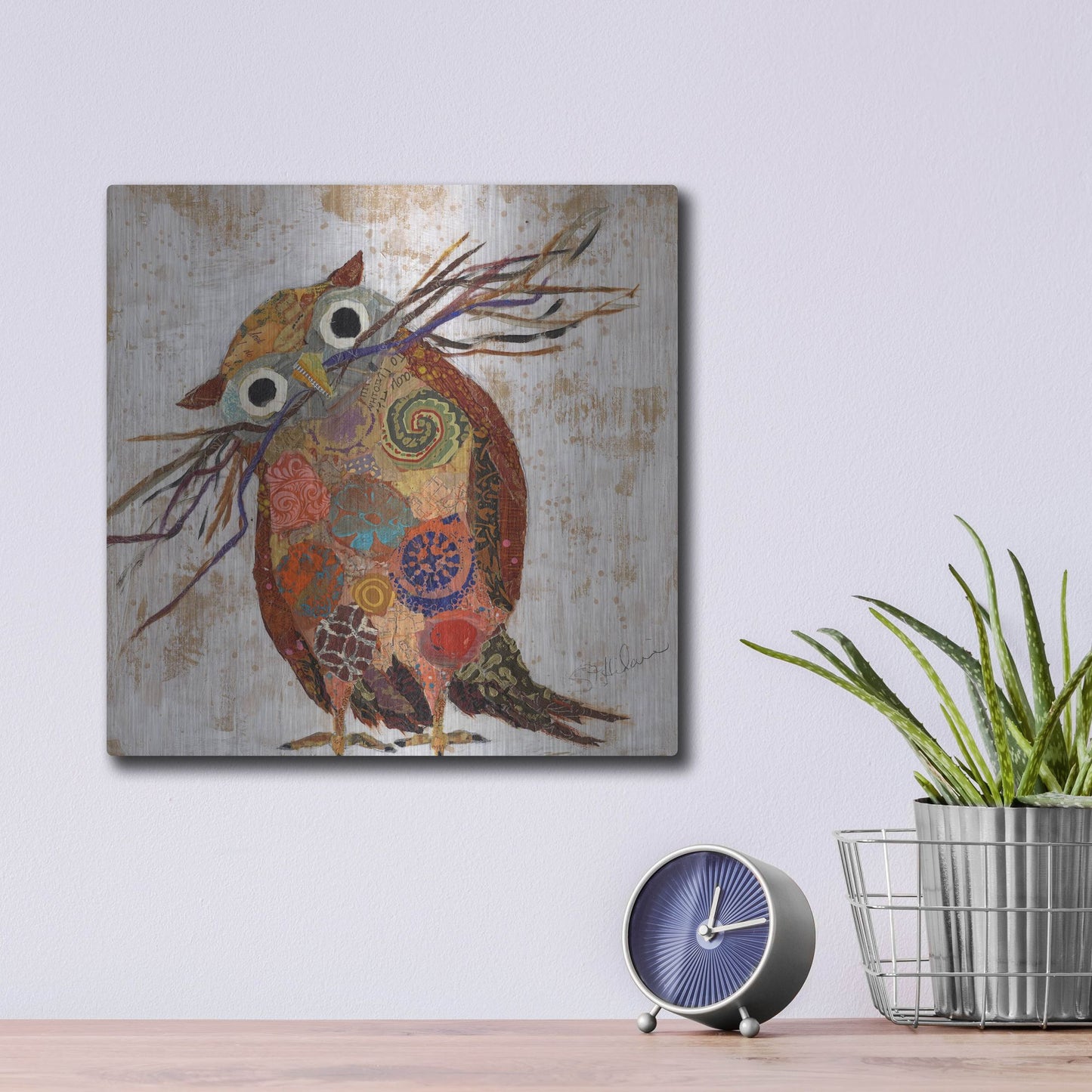 Luxe Metal Art 'Curious Owl 2' by St. Hilaire Elizabeth, Metal Wall Art,12x12