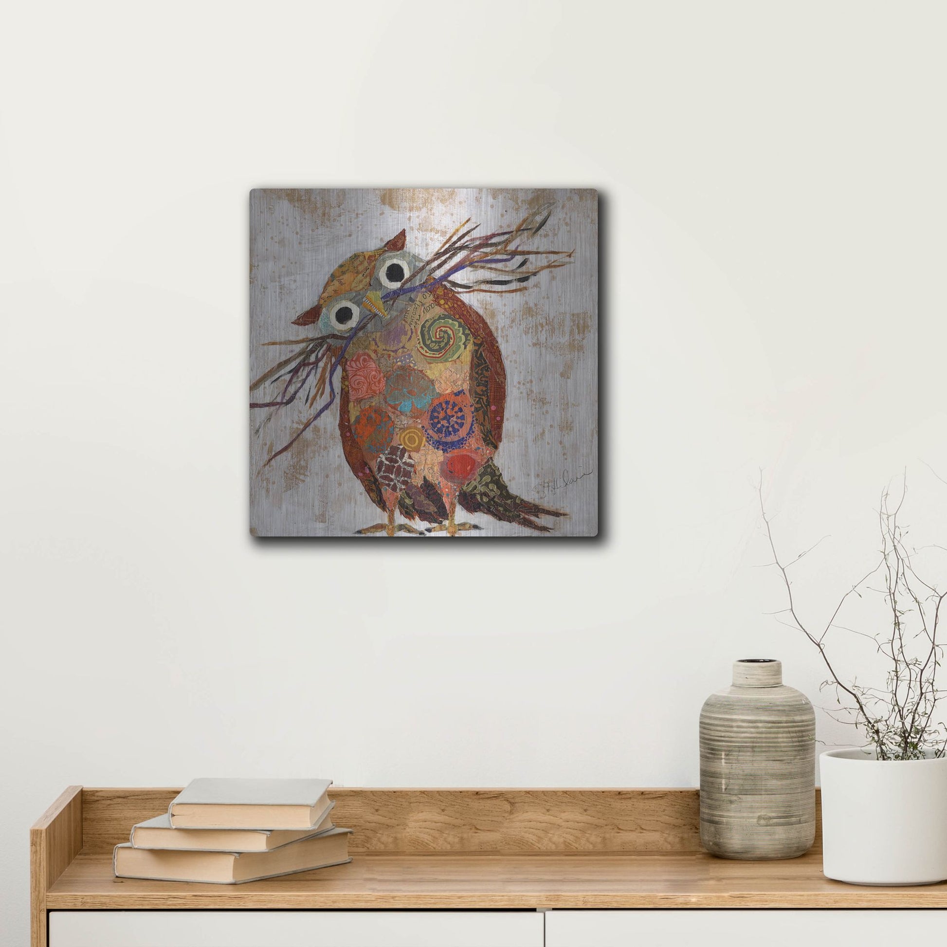 Luxe Metal Art 'Curious Owl 2' by St. Hilaire Elizabeth, Metal Wall Art,12x12