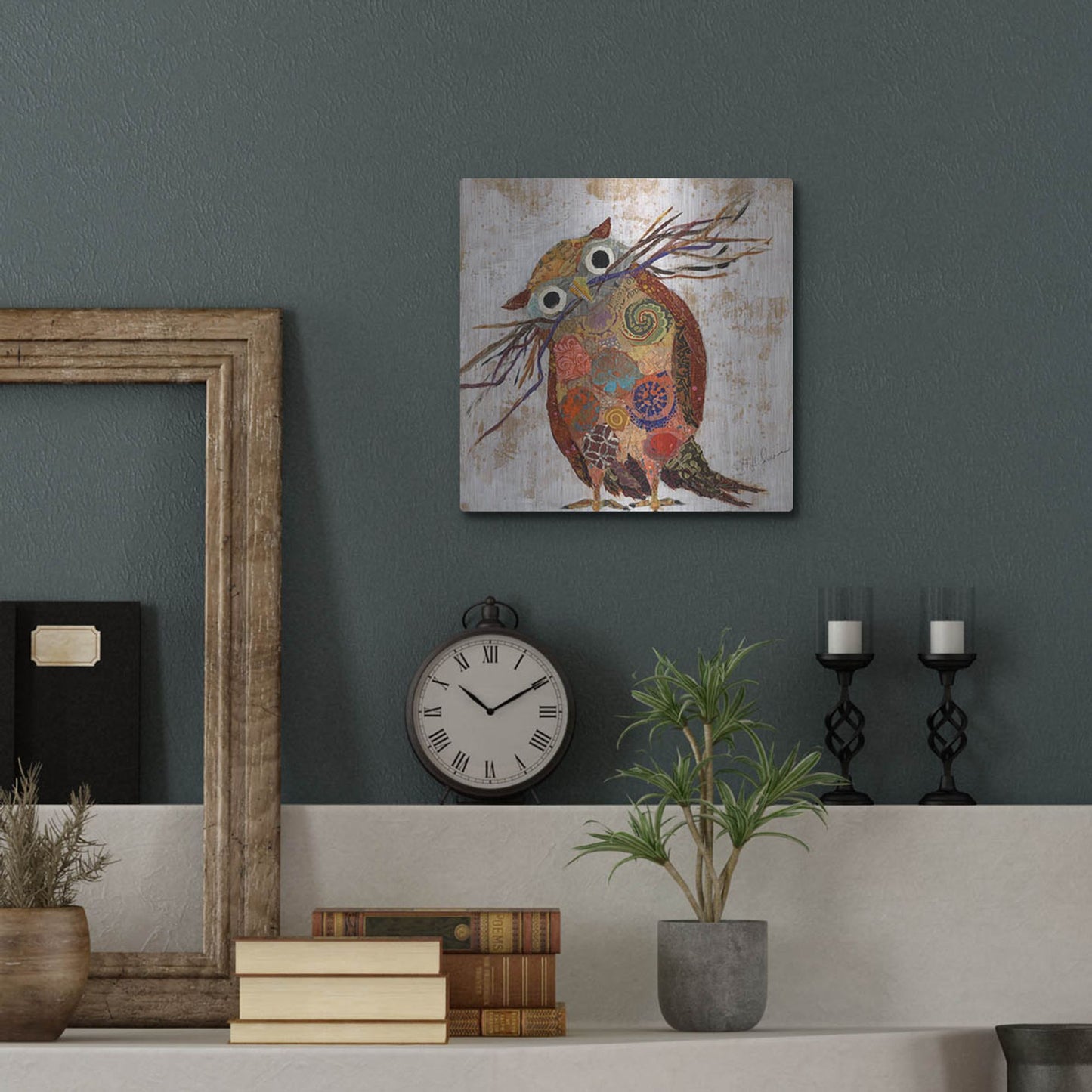 Luxe Metal Art 'Curious Owl 2' by St. Hilaire Elizabeth, Metal Wall Art,12x12