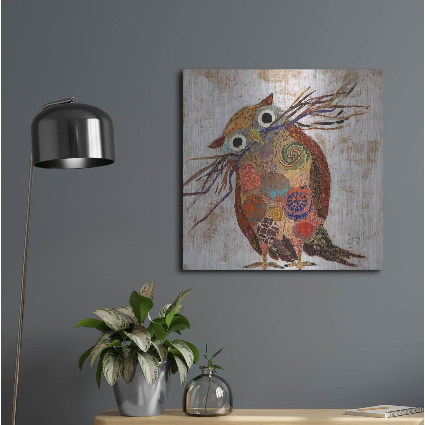 Luxe Metal Art 'Curious Owl 2' by St. Hilaire Elizabeth, Metal Wall Art,24x24