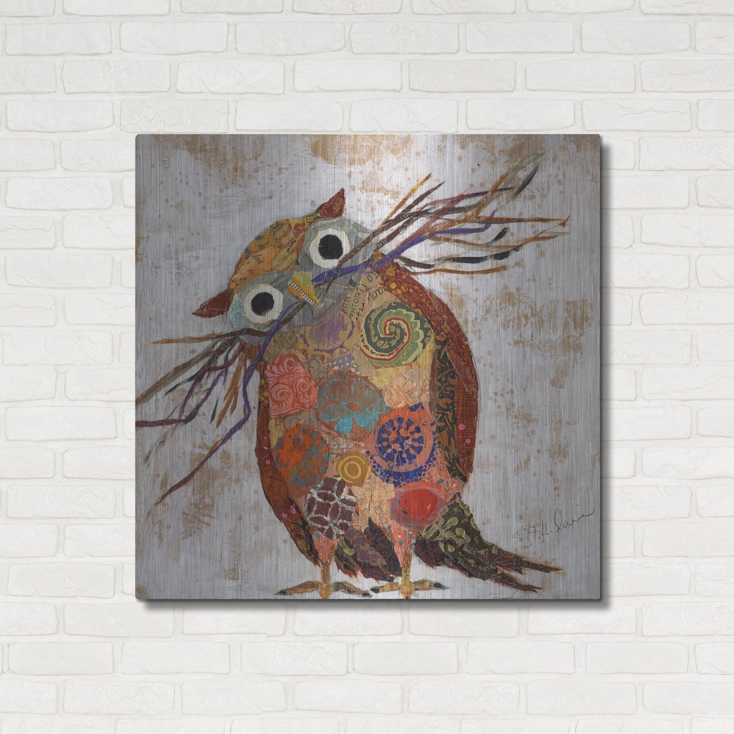 Luxe Metal Art 'Curious Owl 2' by St. Hilaire Elizabeth, Metal Wall Art,36x36