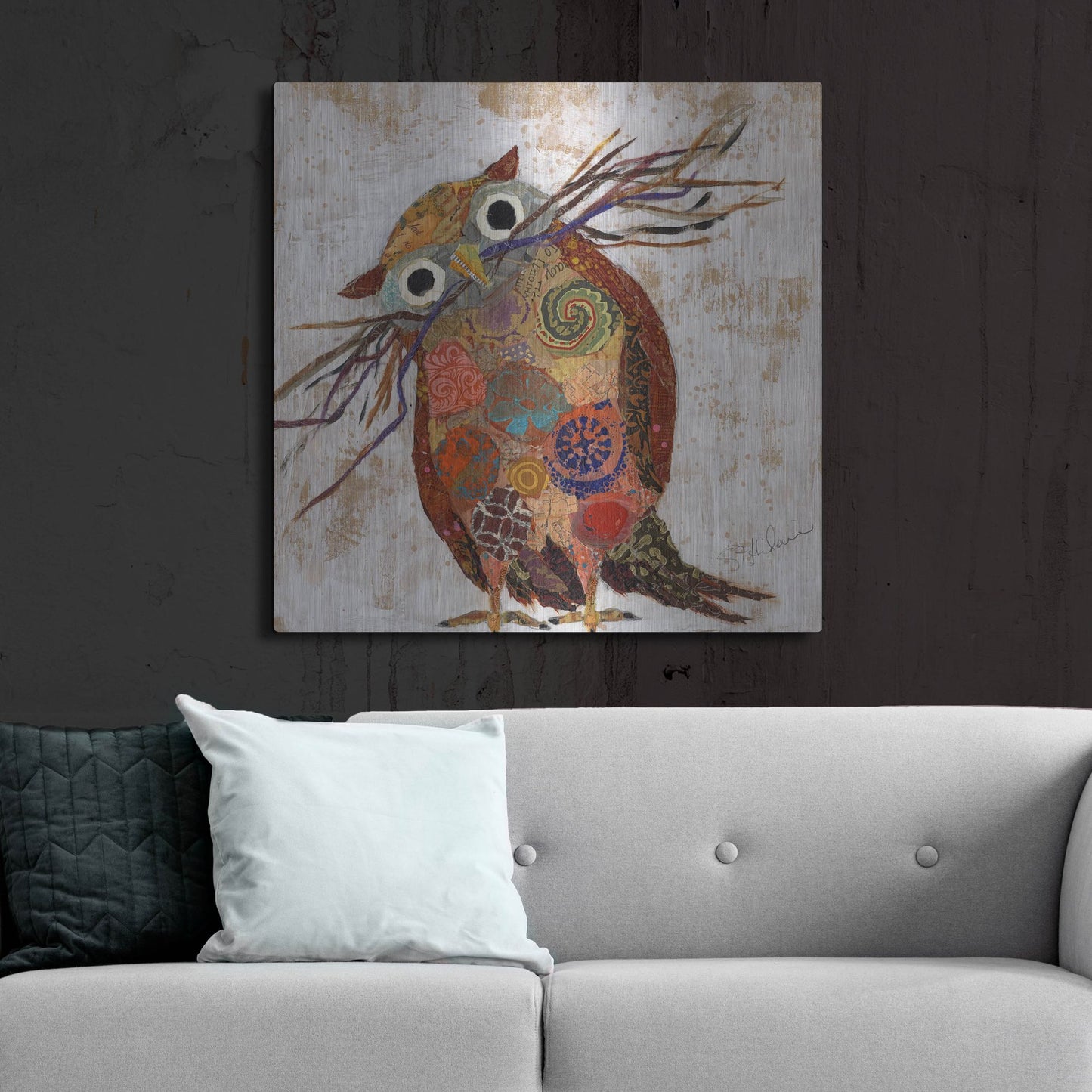 Luxe Metal Art 'Curious Owl 2' by St. Hilaire Elizabeth, Metal Wall Art,36x36