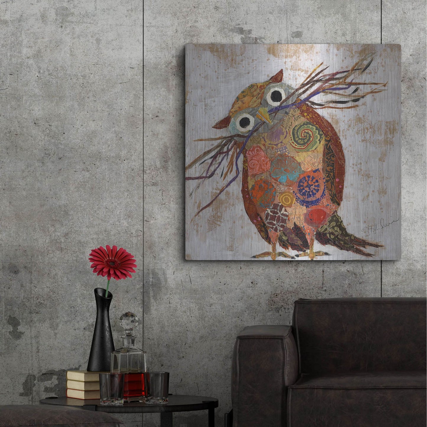 Luxe Metal Art 'Curious Owl 2' by St. Hilaire Elizabeth, Metal Wall Art,36x36