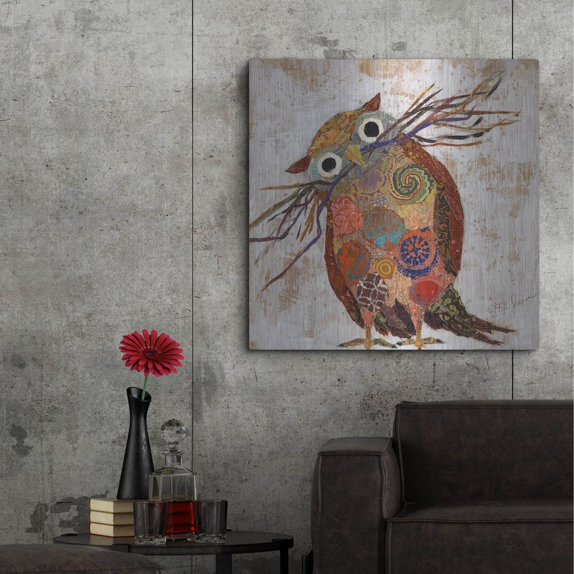 Luxe Metal Art 'Curious Owl 2' by St. Hilaire Elizabeth, Metal Wall Art,36x36