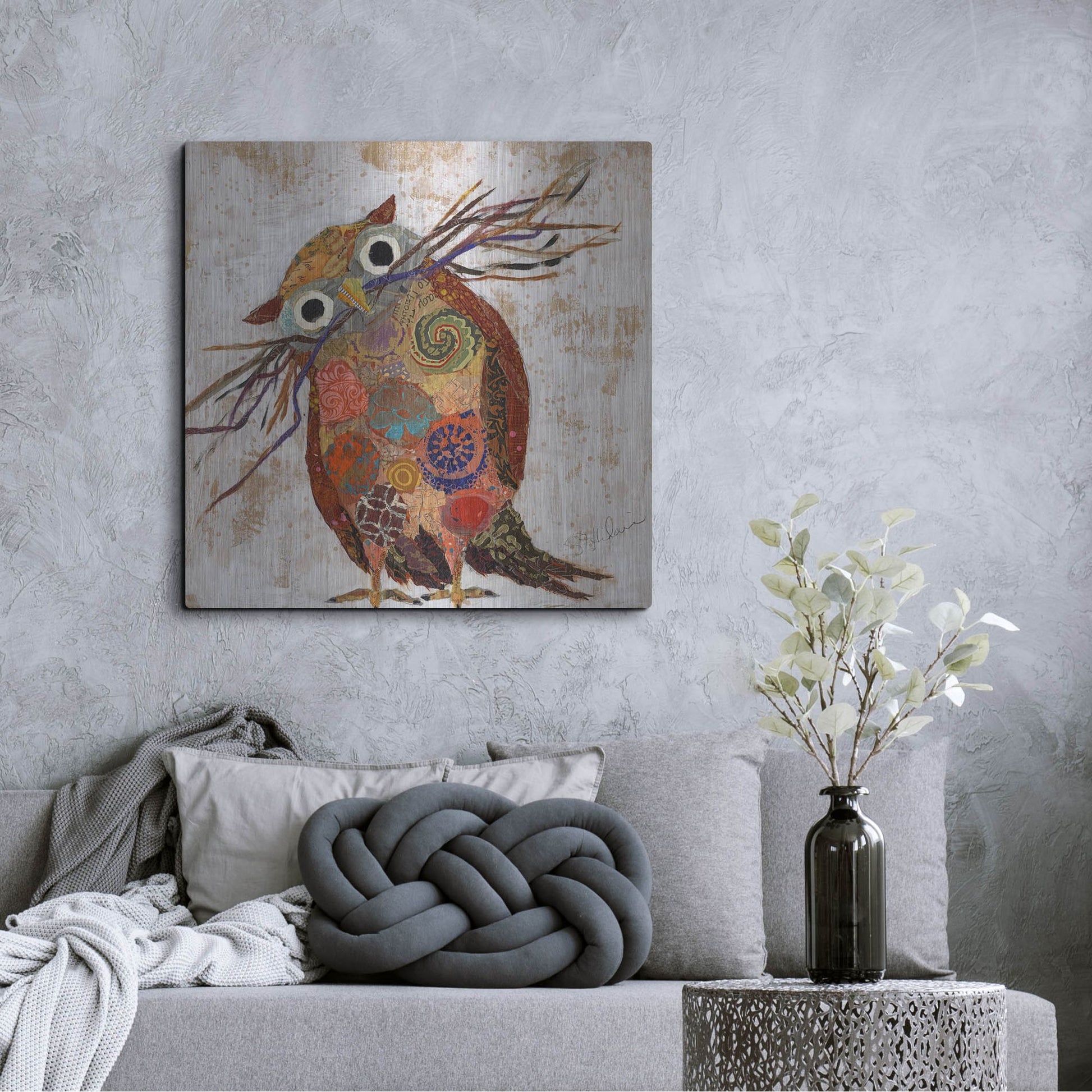 Luxe Metal Art 'Curious Owl 2' by St. Hilaire Elizabeth, Metal Wall Art,36x36