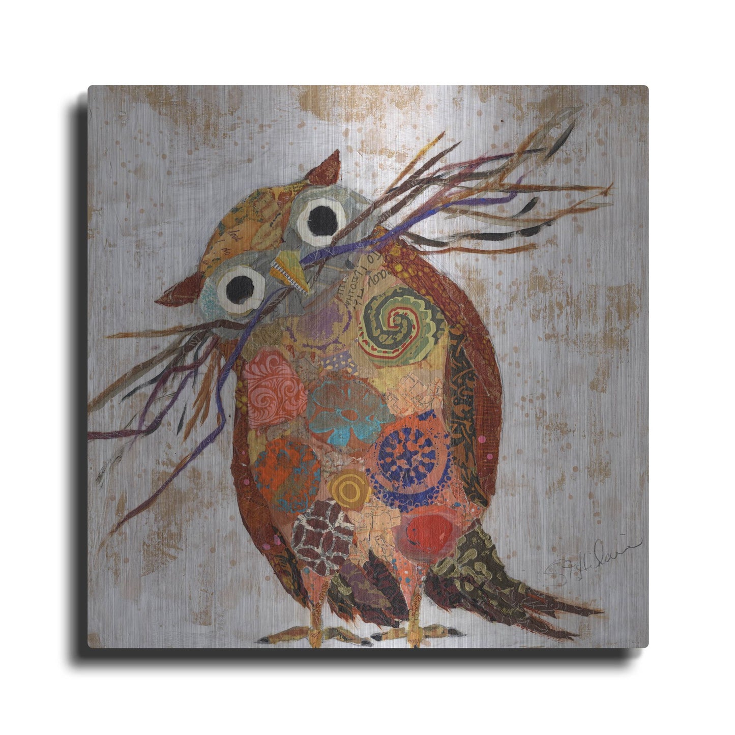 Luxe Metal Art 'Curious Owl 2' by St. Hilaire Elizabeth, Metal Wall Art