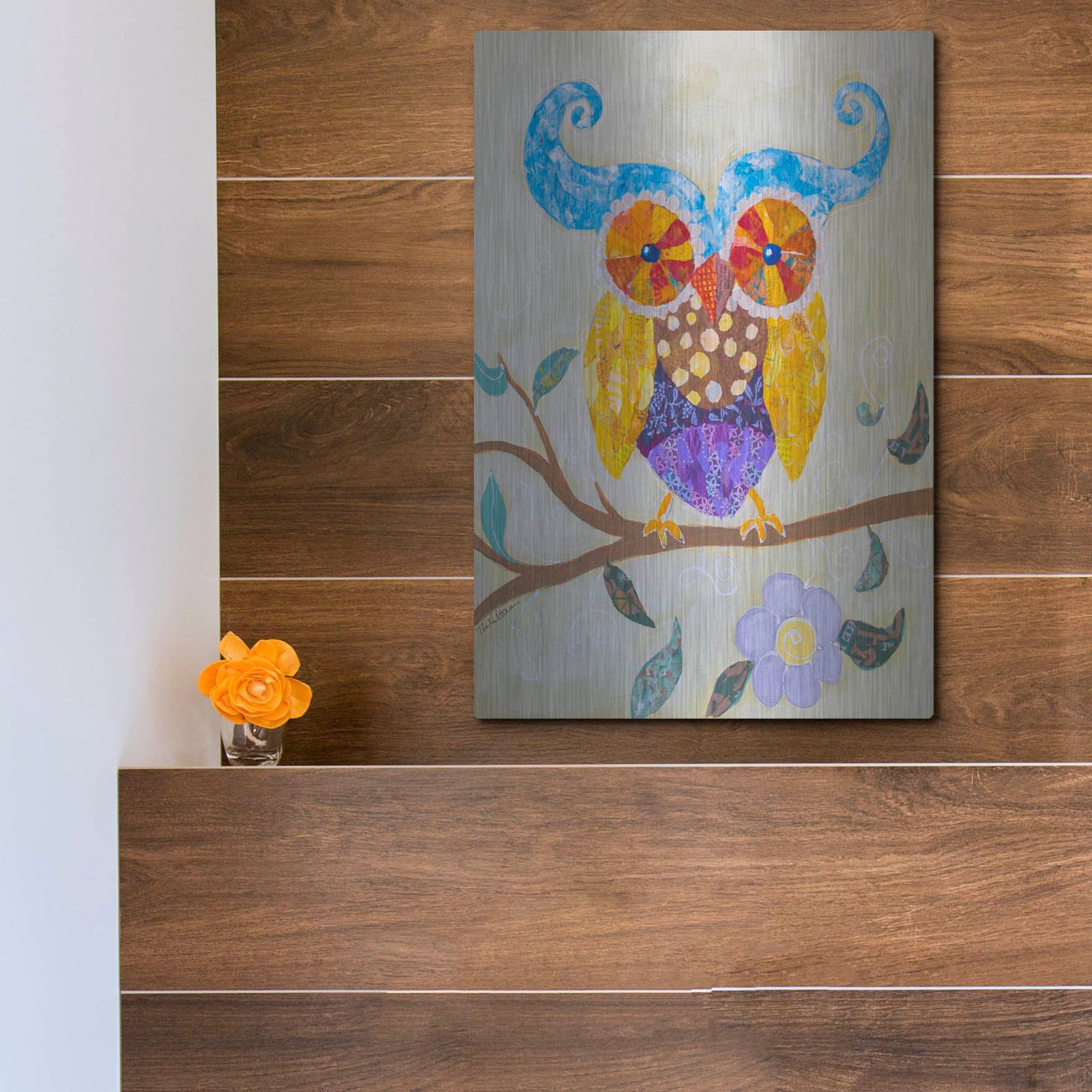 Luxe Metal Art 'Owl Always Love You' by St. Hilaire Elizabeth, Metal Wall Art,12x16