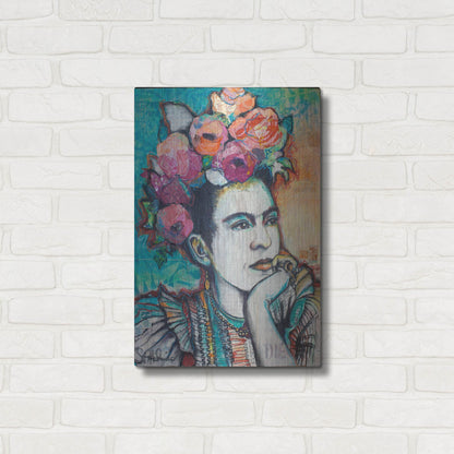 Luxe Metal Art 'Frida and Florals' by St. Hilaire Elizabeth, Metal Wall Art,16x24