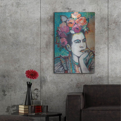 Luxe Metal Art 'Frida and Florals' by St. Hilaire Elizabeth, Metal Wall Art,24x36