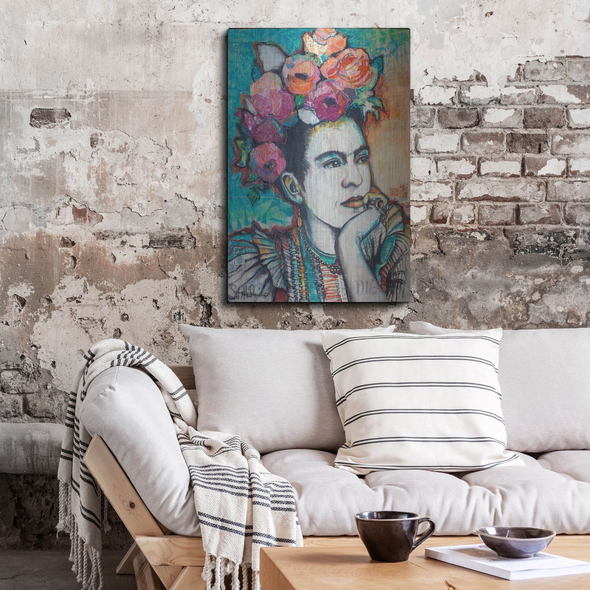 Luxe Metal Art 'Frida and Florals' by St. Hilaire Elizabeth, Metal Wall Art,24x36