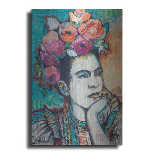 Luxe Metal Art 'Frida and Florals' by St. Hilaire Elizabeth, Metal Wall Art