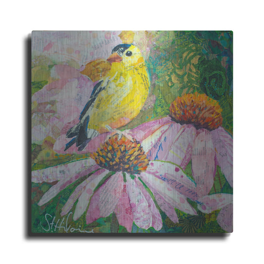 Luxe Metal Art 'Finch on Coneflowers' by St. Hilaire Elizabeth, Metal Wall Art