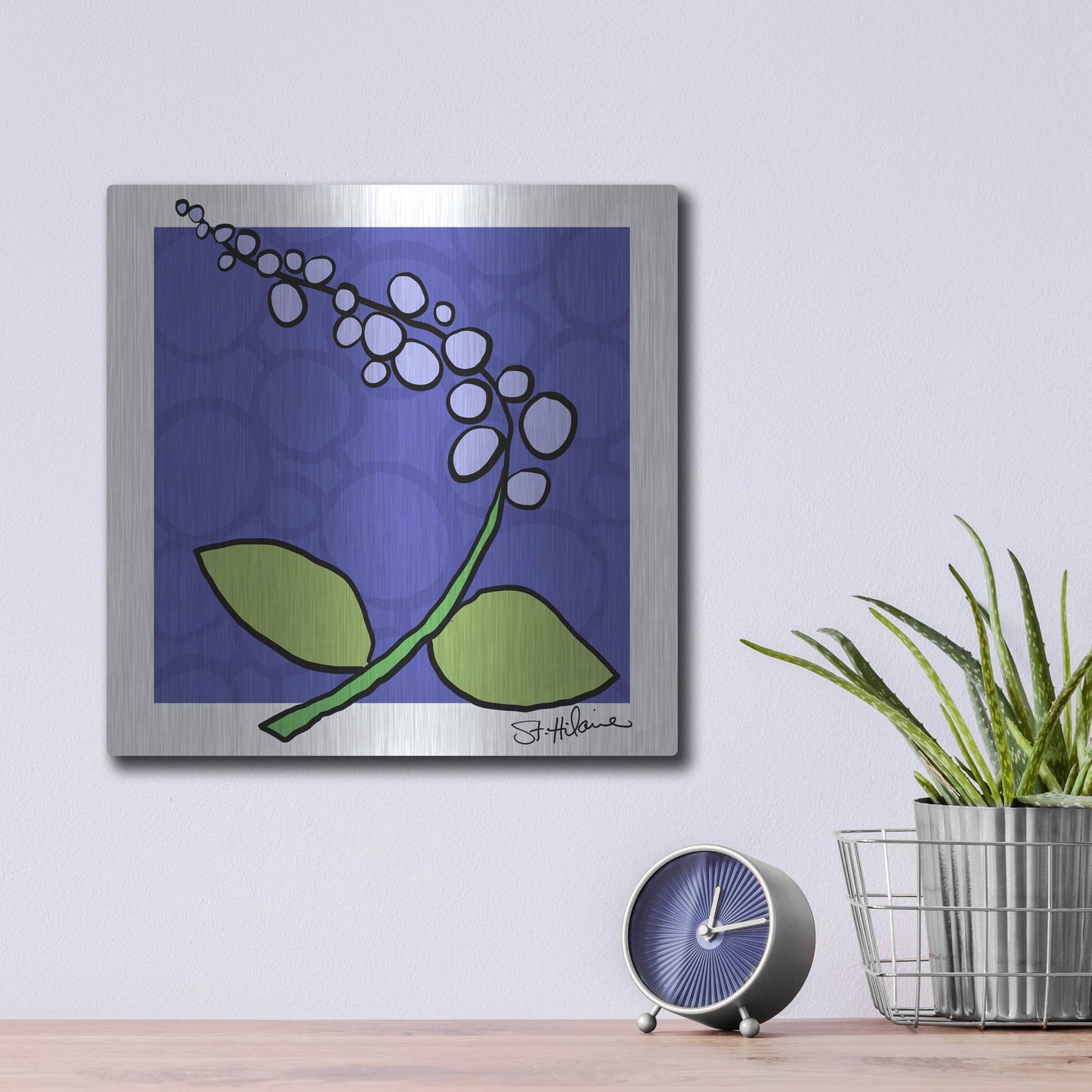 Luxe Metal Art 'Abstract Floral on Periwinkle' by St. Hilaire Elizabeth, Metal Wall Art,12x12