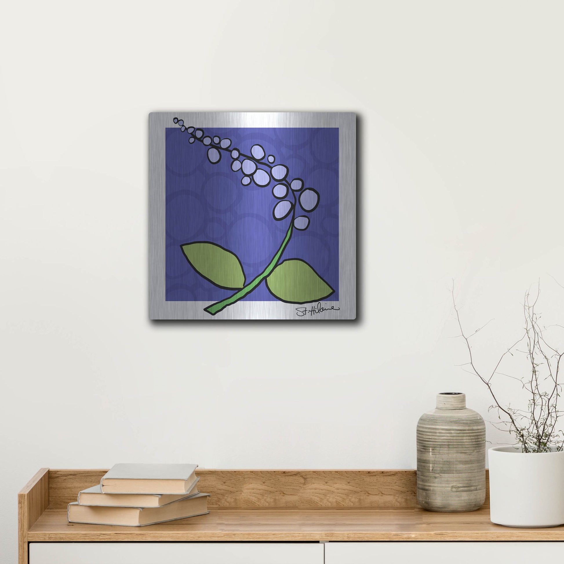 Luxe Metal Art 'Abstract Floral on Periwinkle' by St. Hilaire Elizabeth, Metal Wall Art,12x12