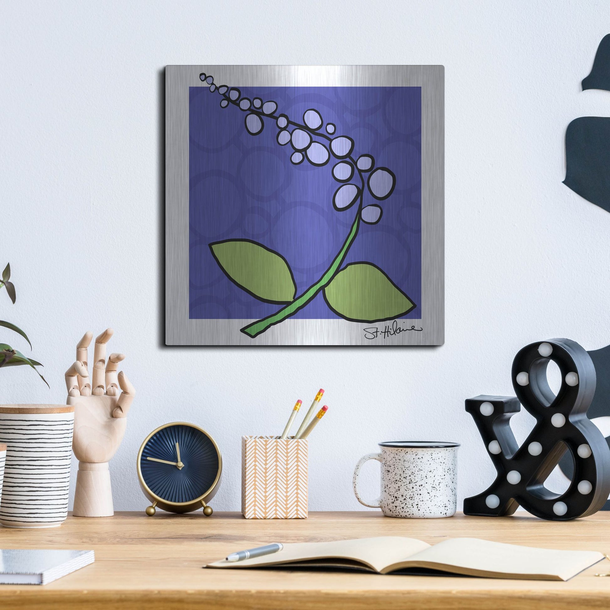 Luxe Metal Art 'Abstract Floral on Periwinkle' by St. Hilaire Elizabeth, Metal Wall Art,12x12