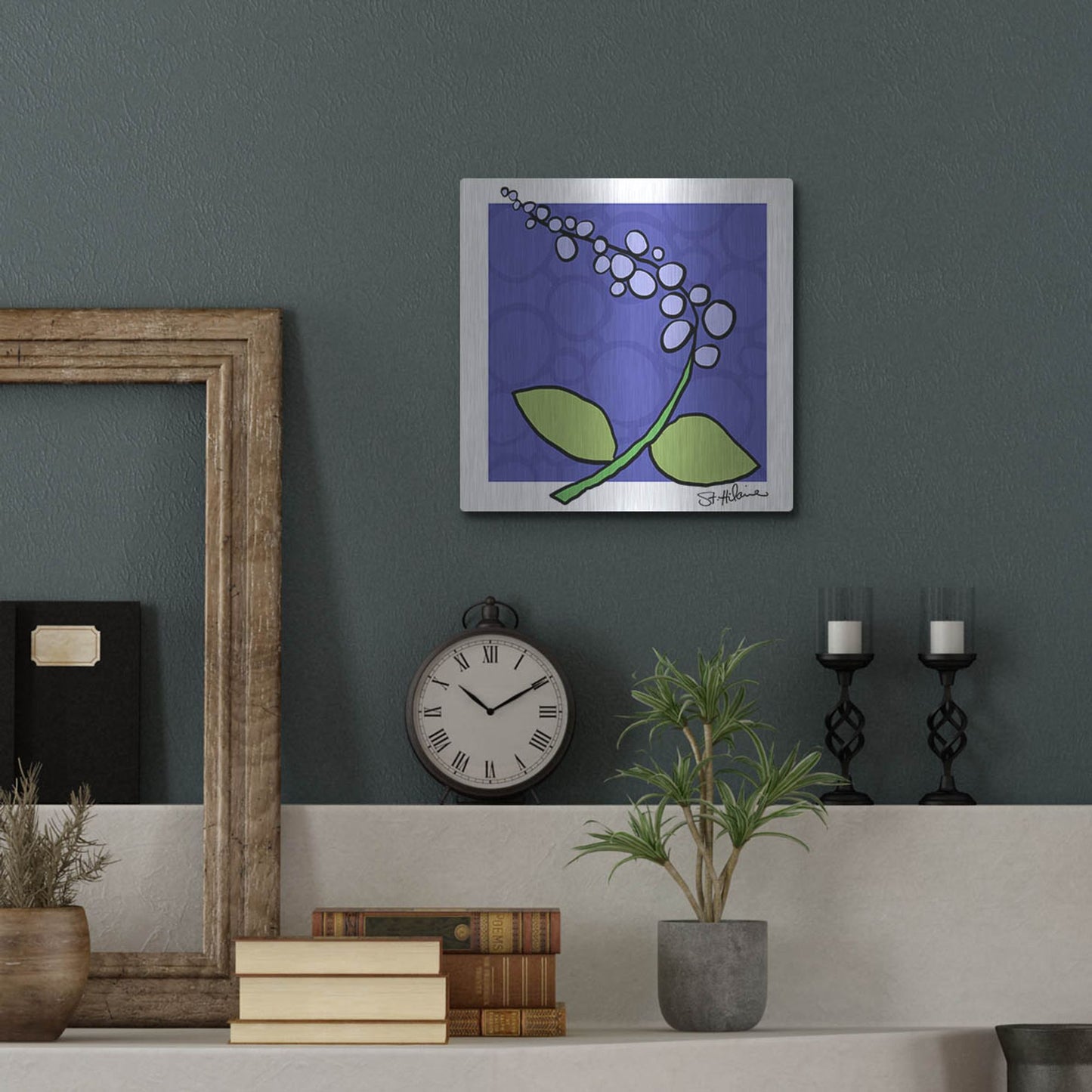 Luxe Metal Art 'Abstract Floral on Periwinkle' by St. Hilaire Elizabeth, Metal Wall Art,12x12