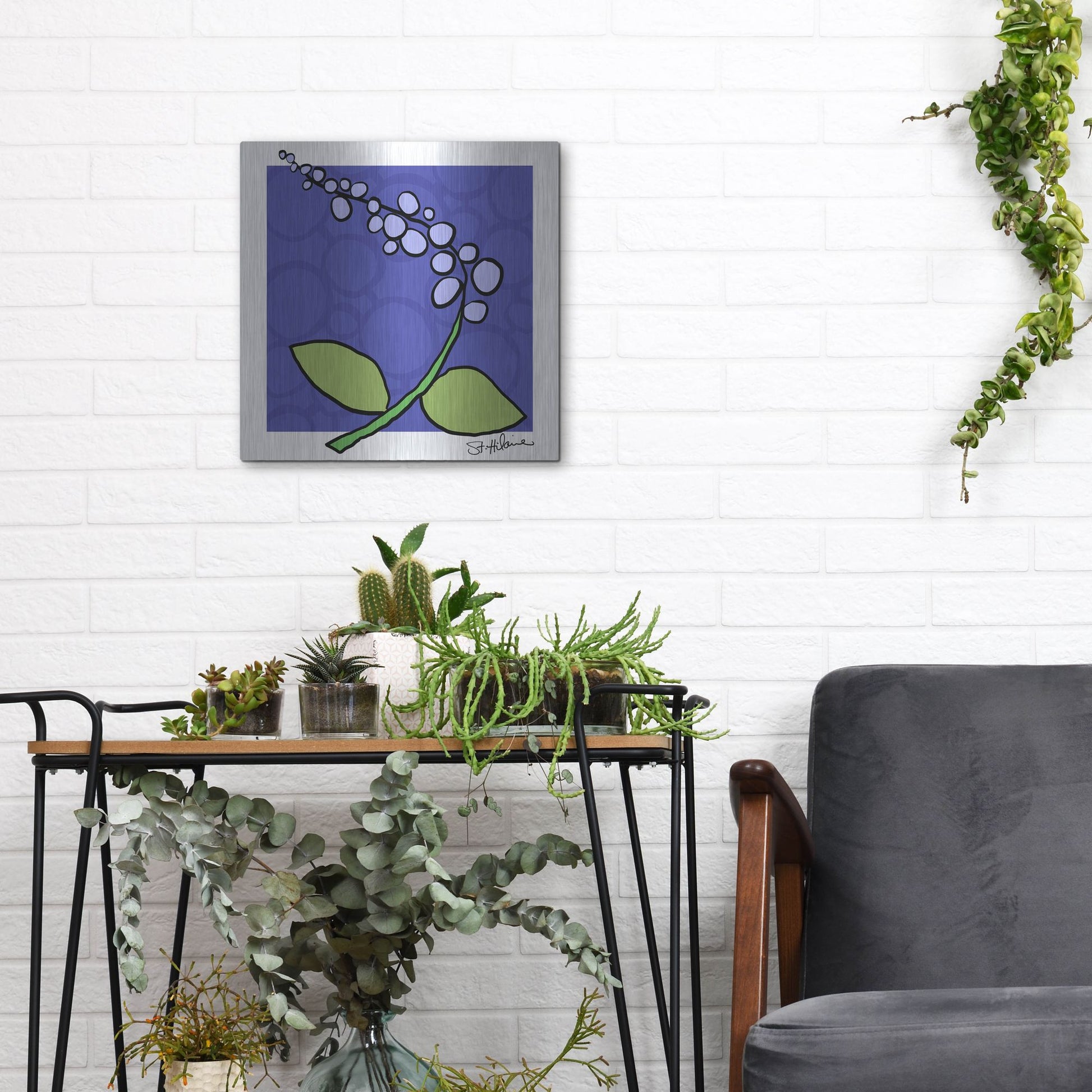 Luxe Metal Art 'Abstract Floral on Periwinkle' by St. Hilaire Elizabeth, Metal Wall Art,12x12