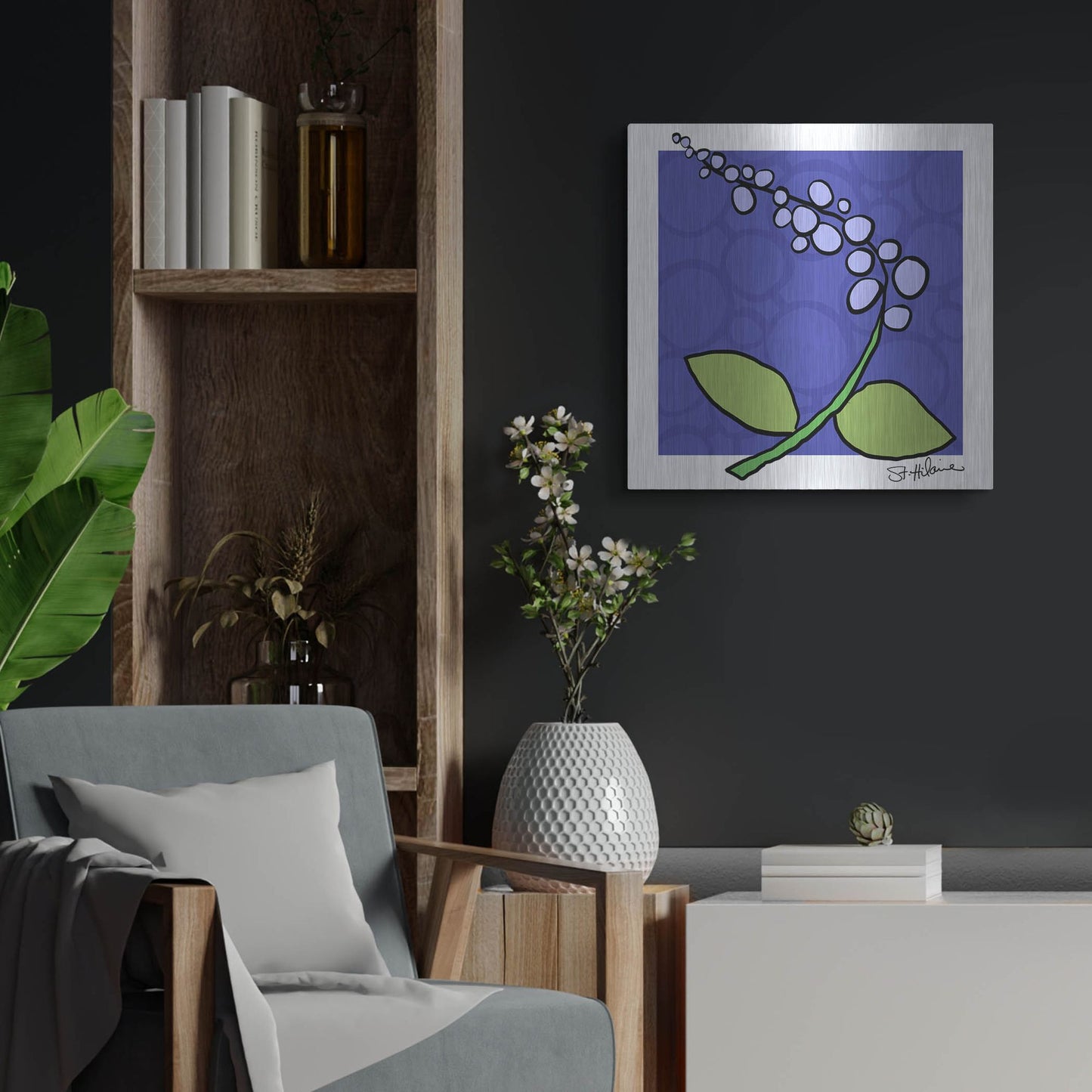Luxe Metal Art 'Abstract Floral on Periwinkle' by St. Hilaire Elizabeth, Metal Wall Art,24x24