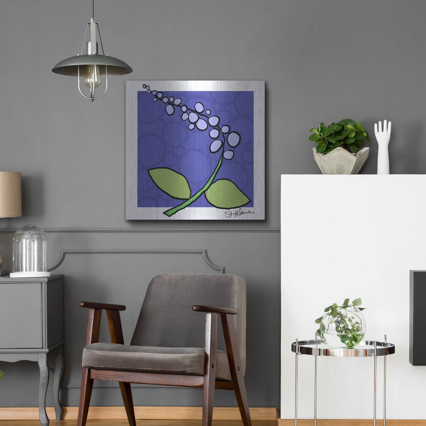 Luxe Metal Art 'Abstract Floral on Periwinkle' by St. Hilaire Elizabeth, Metal Wall Art,24x24