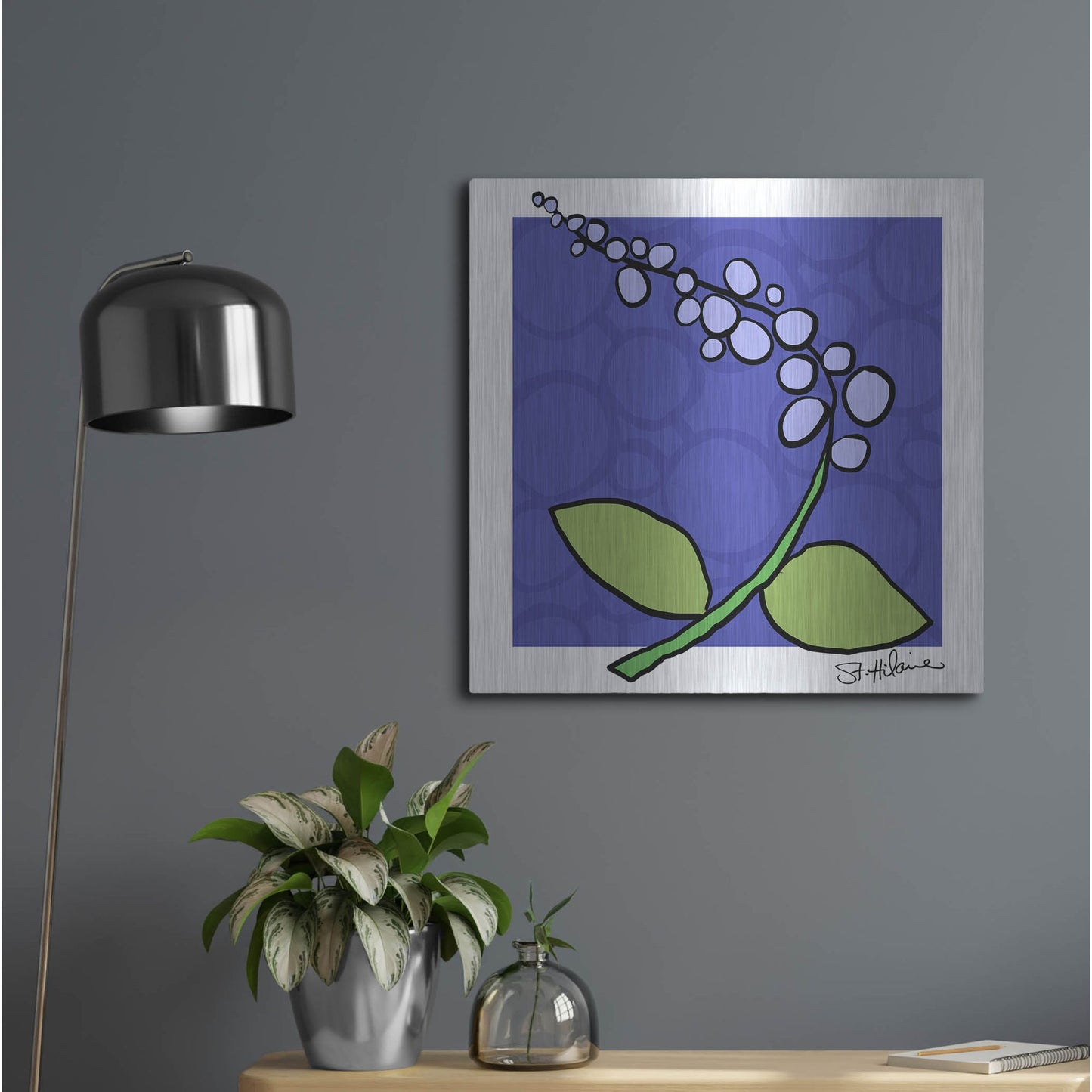 Luxe Metal Art 'Abstract Floral on Periwinkle' by St. Hilaire Elizabeth, Metal Wall Art,24x24