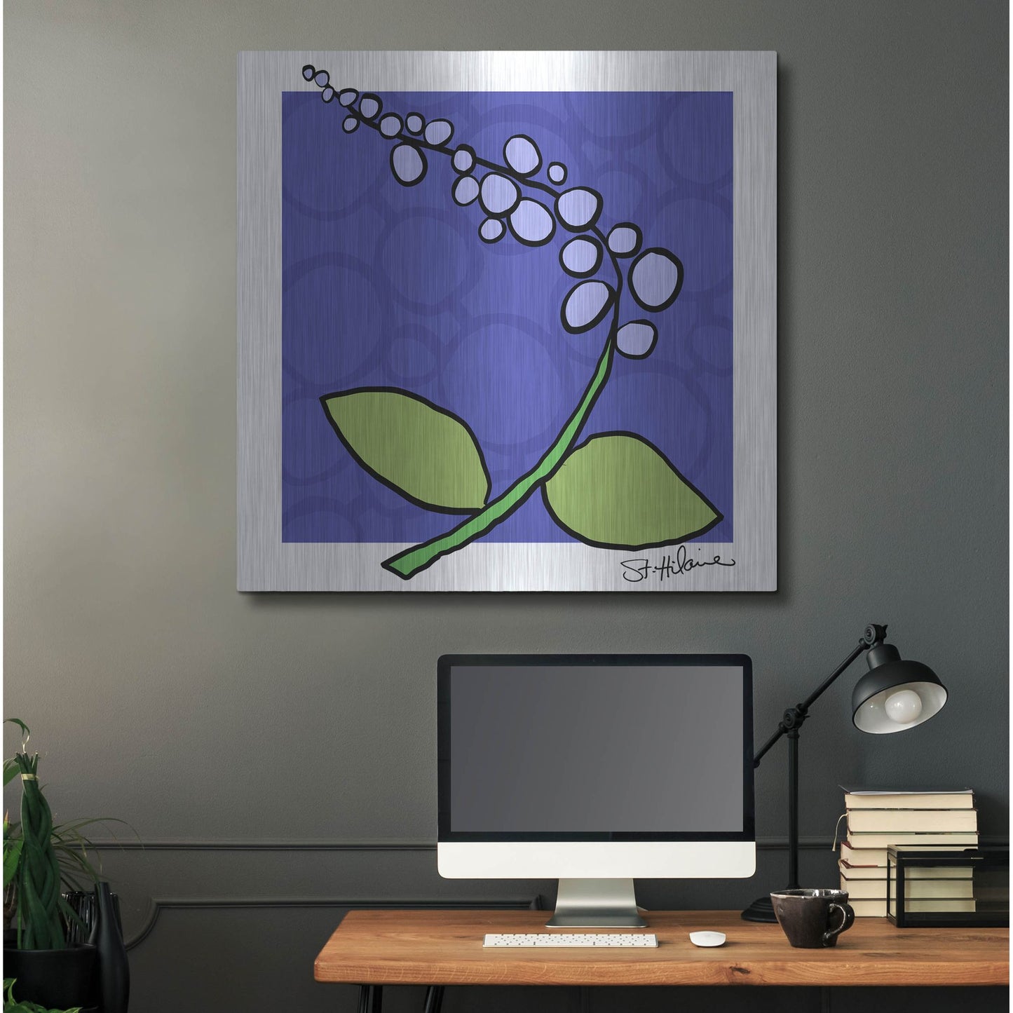 Luxe Metal Art 'Abstract Floral on Periwinkle' by St. Hilaire Elizabeth, Metal Wall Art,36x36
