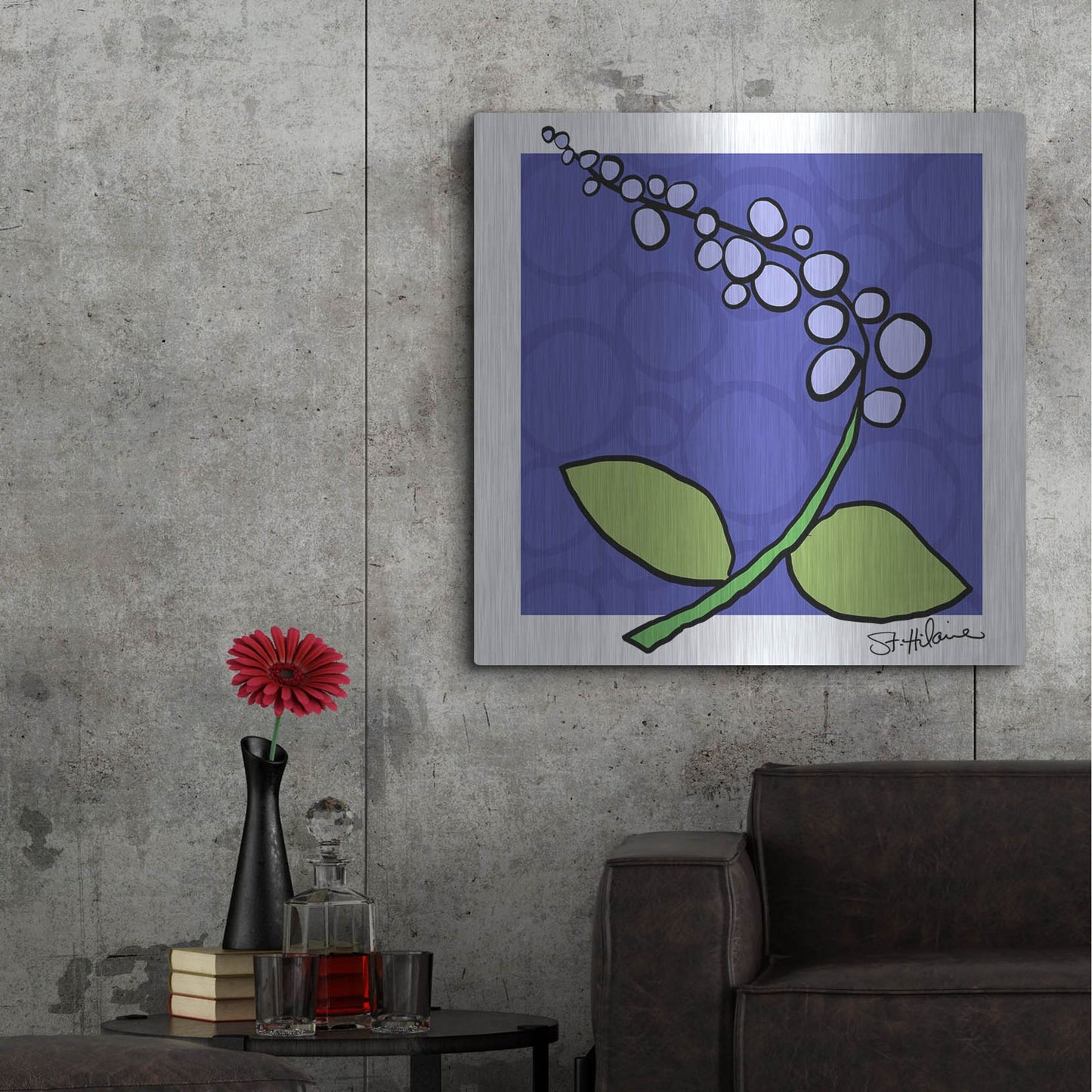Luxe Metal Art 'Abstract Floral on Periwinkle' by St. Hilaire Elizabeth, Metal Wall Art,36x36