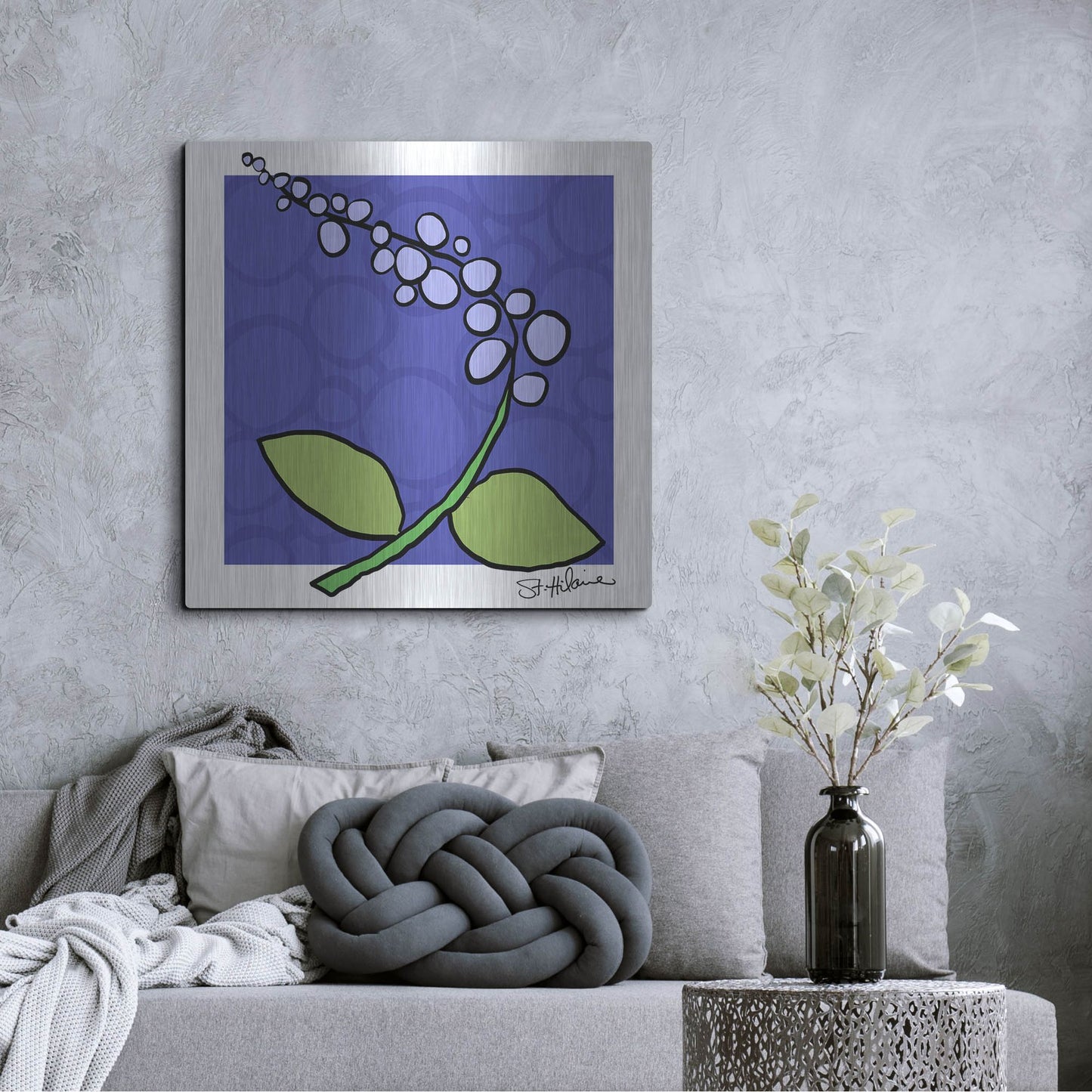 Luxe Metal Art 'Abstract Floral on Periwinkle' by St. Hilaire Elizabeth, Metal Wall Art,36x36
