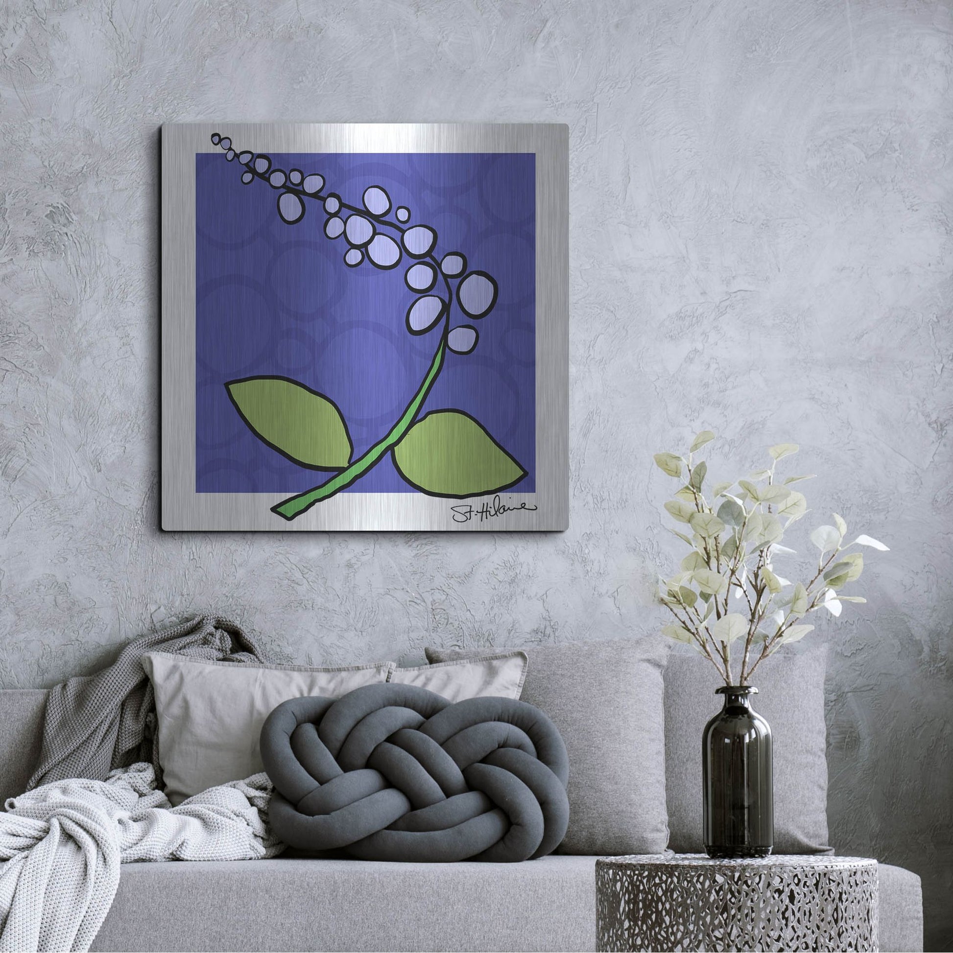 Luxe Metal Art 'Abstract Floral on Periwinkle' by St. Hilaire Elizabeth, Metal Wall Art,36x36