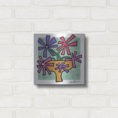 Luxe Metal Art 'Abstract Floral on Mint' by St. Hilaire Elizabeth, Metal Wall Art,12x12