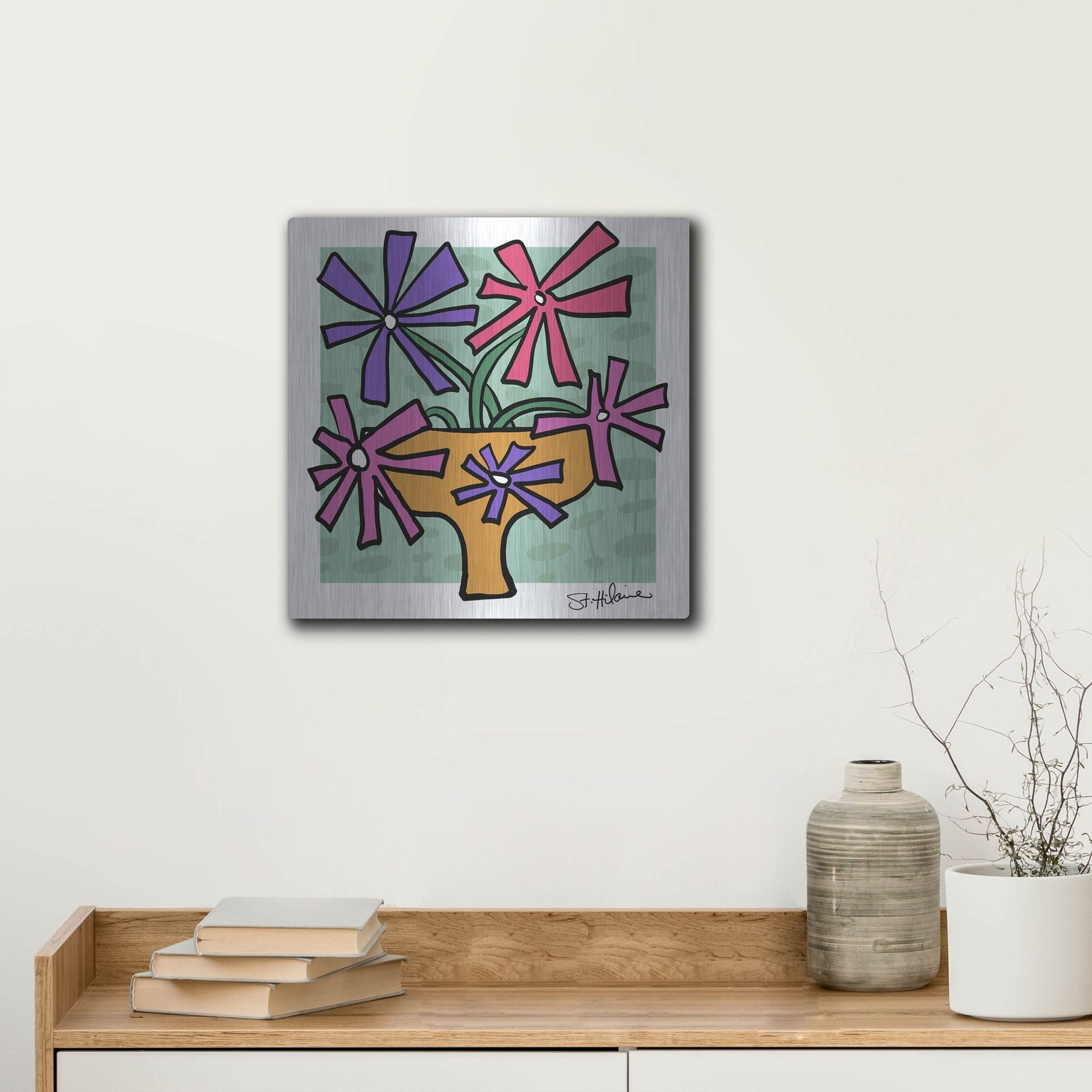 Luxe Metal Art 'Abstract Floral on Mint' by St. Hilaire Elizabeth, Metal Wall Art,12x12