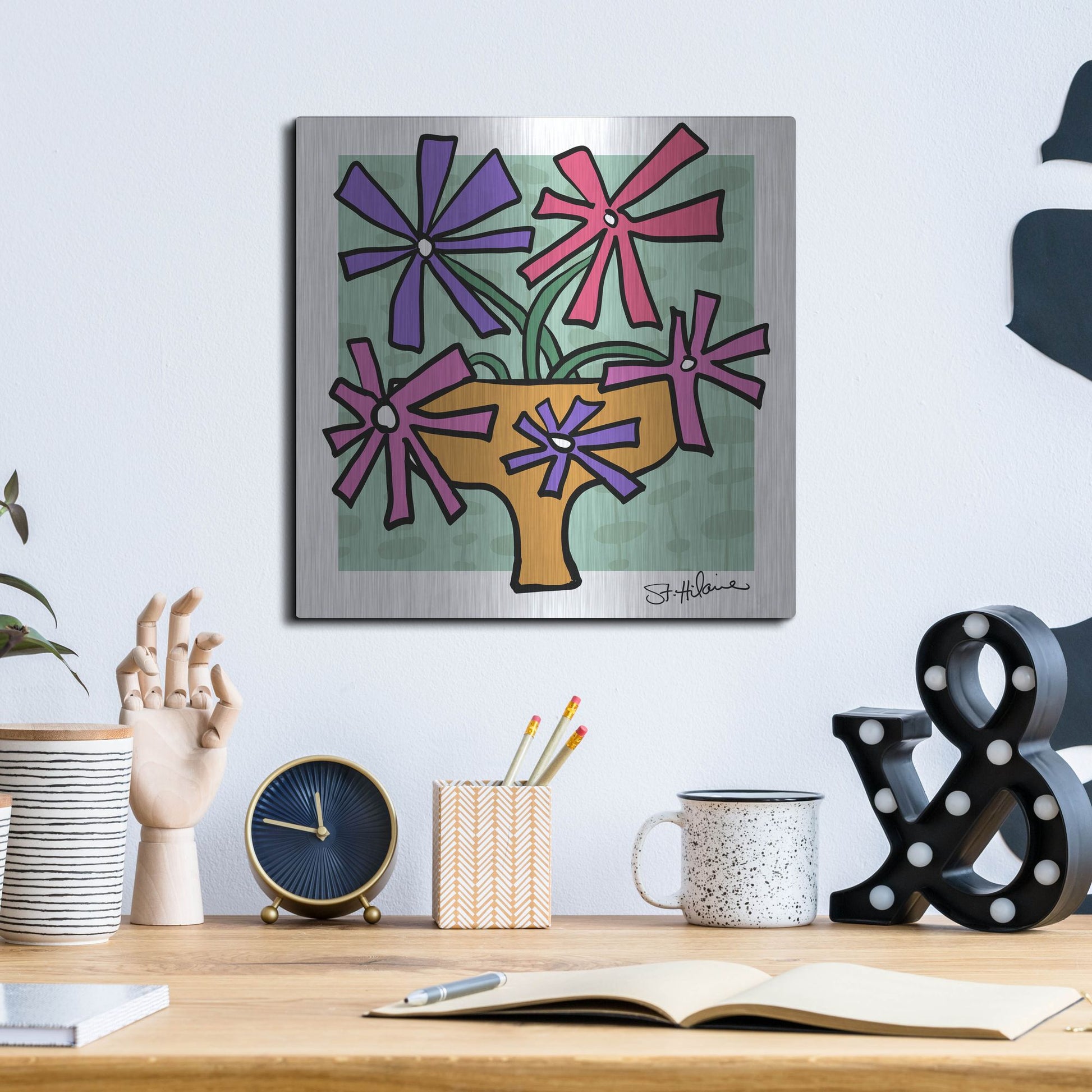 Luxe Metal Art 'Abstract Floral on Mint' by St. Hilaire Elizabeth, Metal Wall Art,12x12