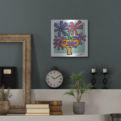 Luxe Metal Art 'Abstract Floral on Mint' by St. Hilaire Elizabeth, Metal Wall Art,12x12