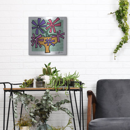 Luxe Metal Art 'Abstract Floral on Mint' by St. Hilaire Elizabeth, Metal Wall Art,12x12