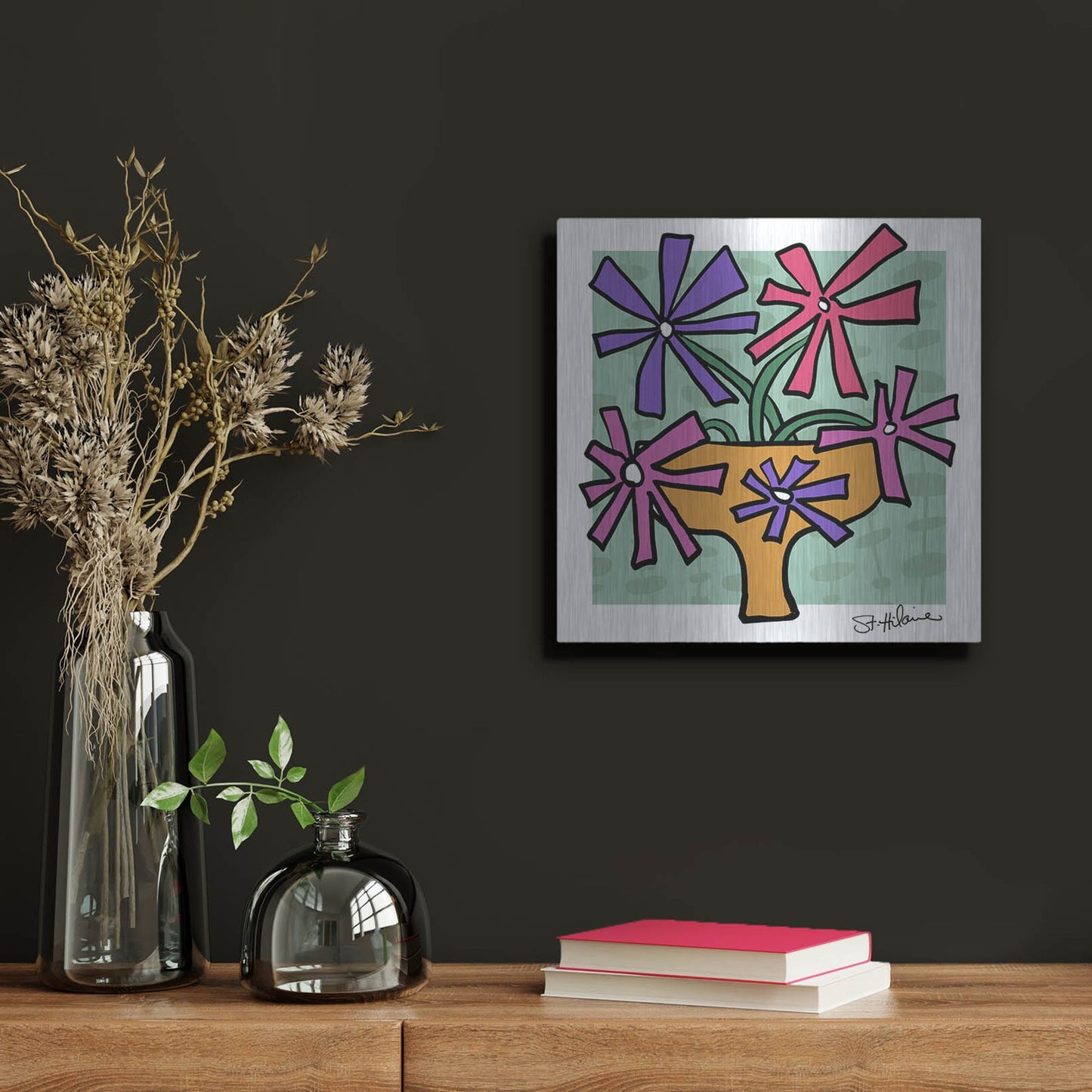 Luxe Metal Art 'Abstract Floral on Mint' by St. Hilaire Elizabeth, Metal Wall Art,12x12
