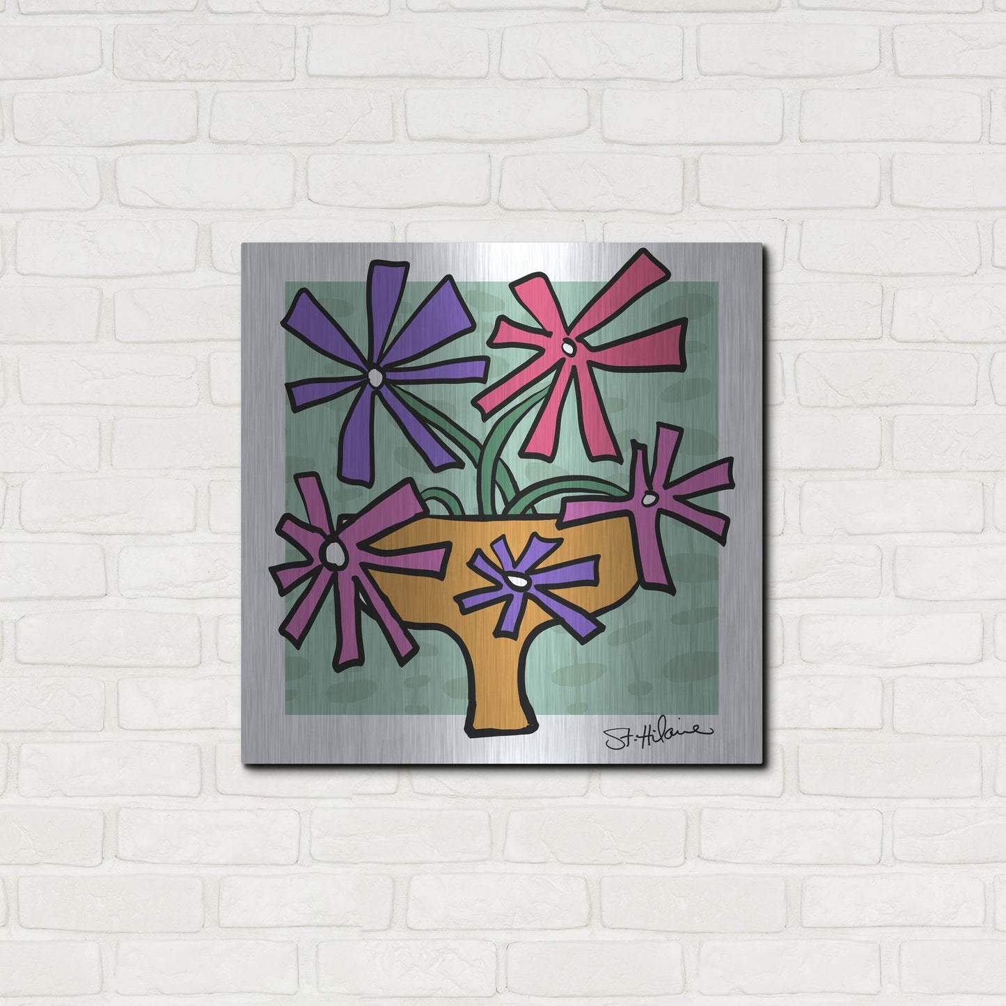 Luxe Metal Art 'Abstract Floral on Mint' by St. Hilaire Elizabeth, Metal Wall Art,24x24