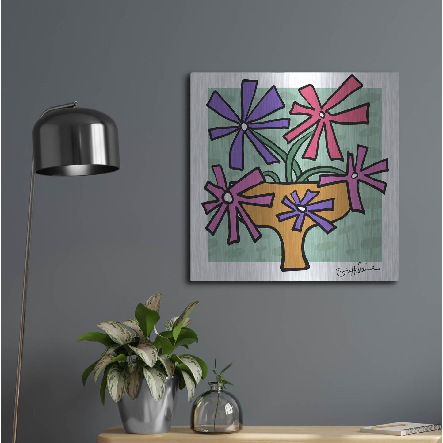 Luxe Metal Art 'Abstract Floral on Mint' by St. Hilaire Elizabeth, Metal Wall Art,24x24