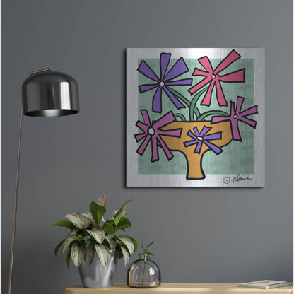 Luxe Metal Art 'Abstract Floral on Mint' by St. Hilaire Elizabeth, Metal Wall Art,24x24