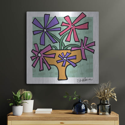 Luxe Metal Art 'Abstract Floral on Mint' by St. Hilaire Elizabeth, Metal Wall Art,24x24