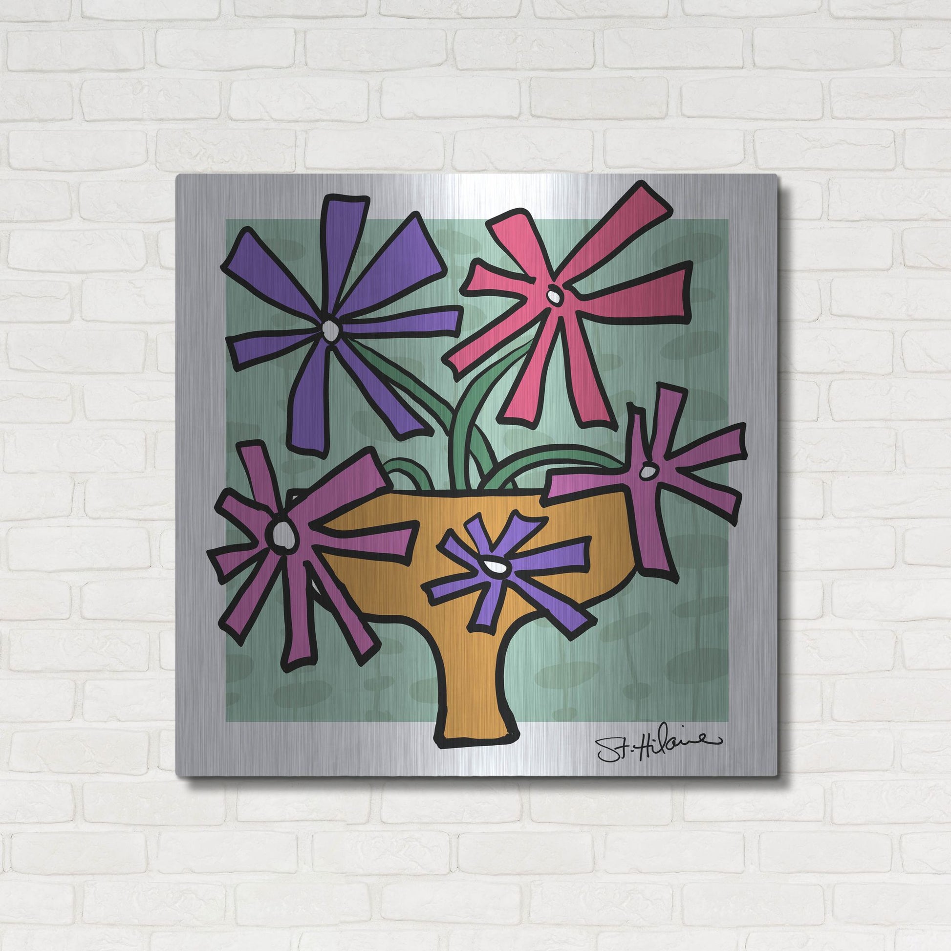 Luxe Metal Art 'Abstract Floral on Mint' by St. Hilaire Elizabeth, Metal Wall Art,36x36