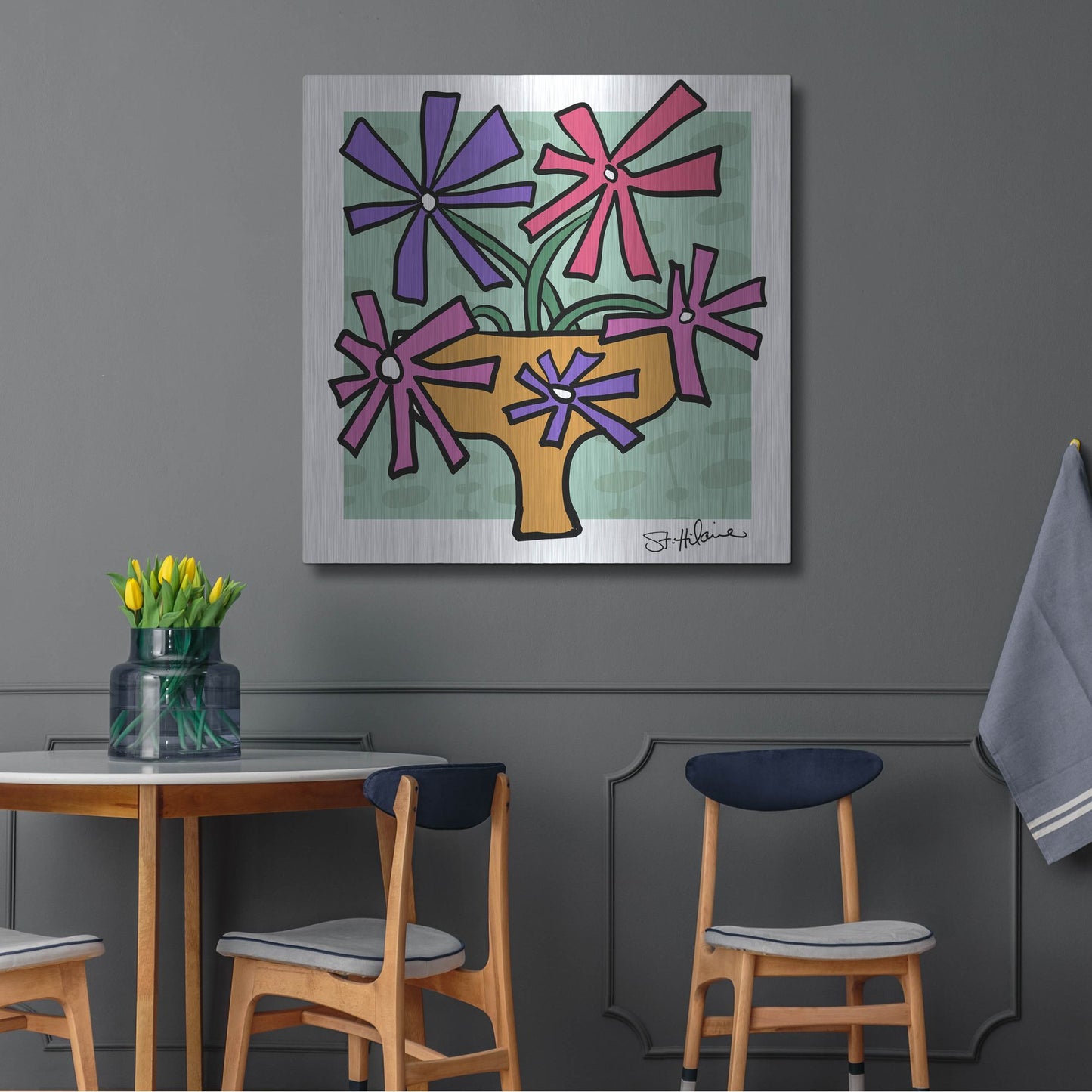 Luxe Metal Art 'Abstract Floral on Mint' by St. Hilaire Elizabeth, Metal Wall Art,36x36