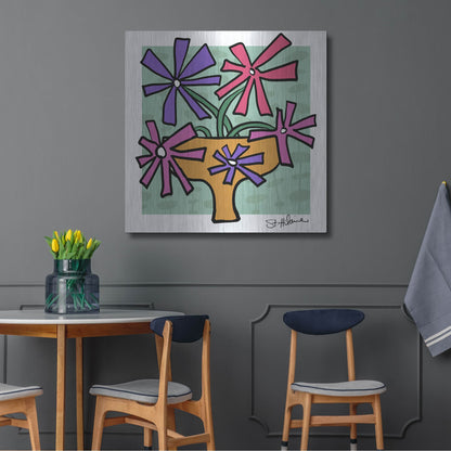 Luxe Metal Art 'Abstract Floral on Mint' by St. Hilaire Elizabeth, Metal Wall Art,36x36