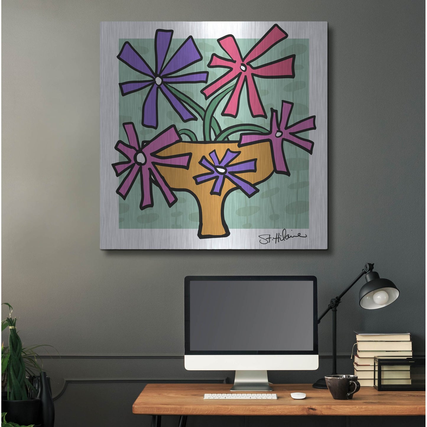 Luxe Metal Art 'Abstract Floral on Mint' by St. Hilaire Elizabeth, Metal Wall Art,36x36