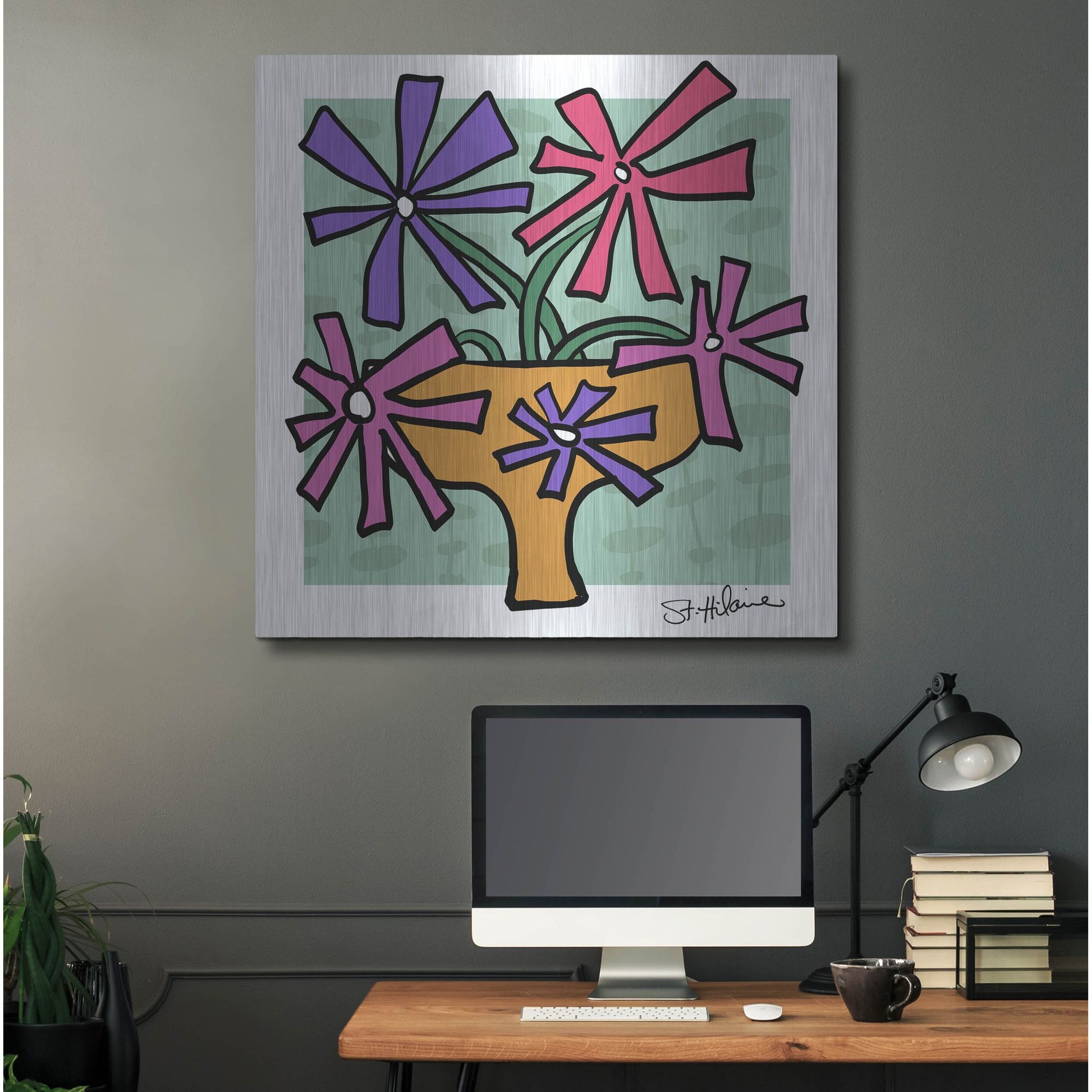 Luxe Metal Art 'Abstract Floral on Mint' by St. Hilaire Elizabeth, Metal Wall Art,36x36