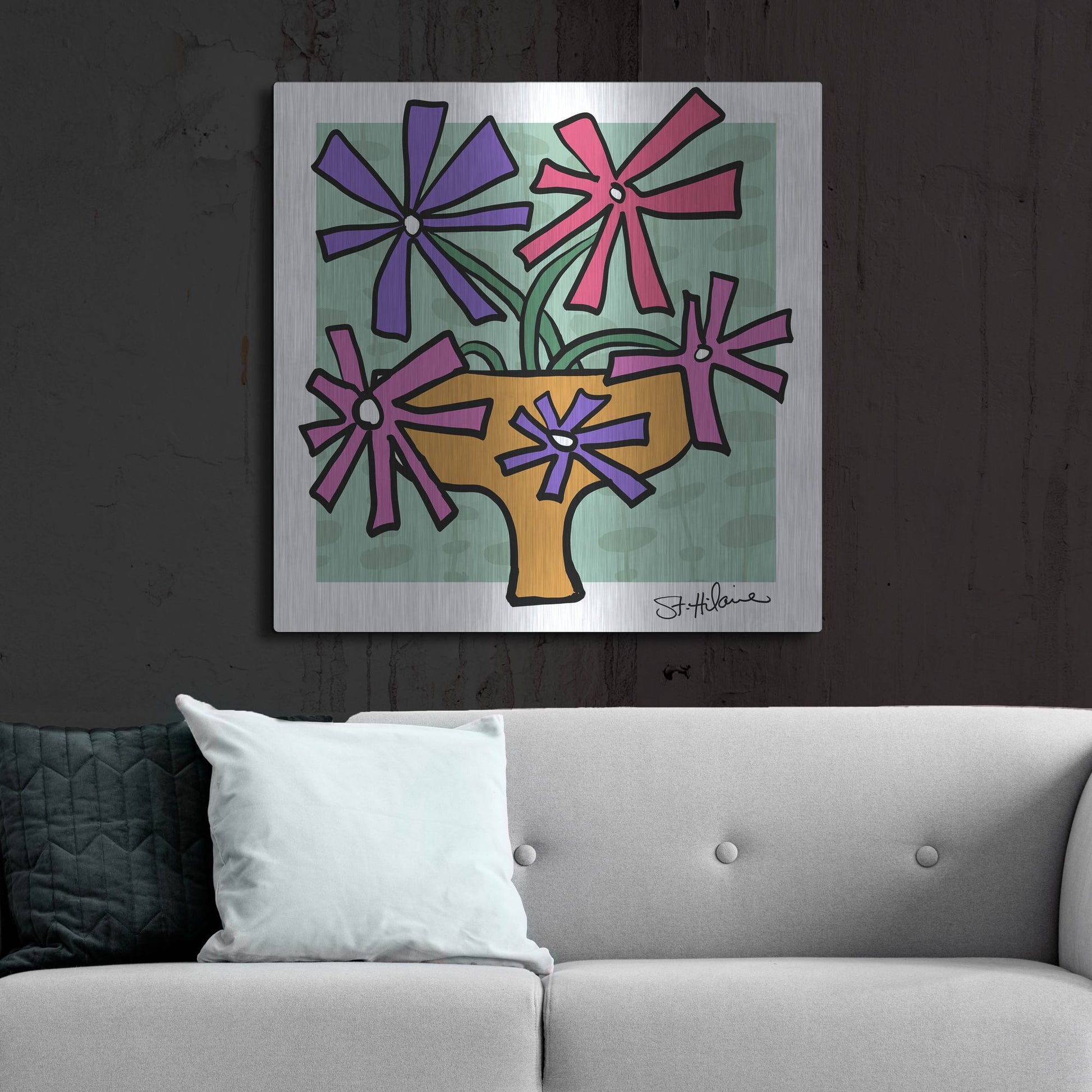 Luxe Metal Art 'Abstract Floral on Mint' by St. Hilaire Elizabeth, Metal Wall Art,36x36