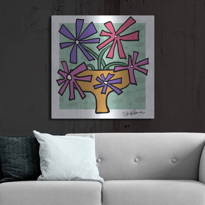 Luxe Metal Art 'Abstract Floral on Mint' by St. Hilaire Elizabeth, Metal Wall Art,36x36