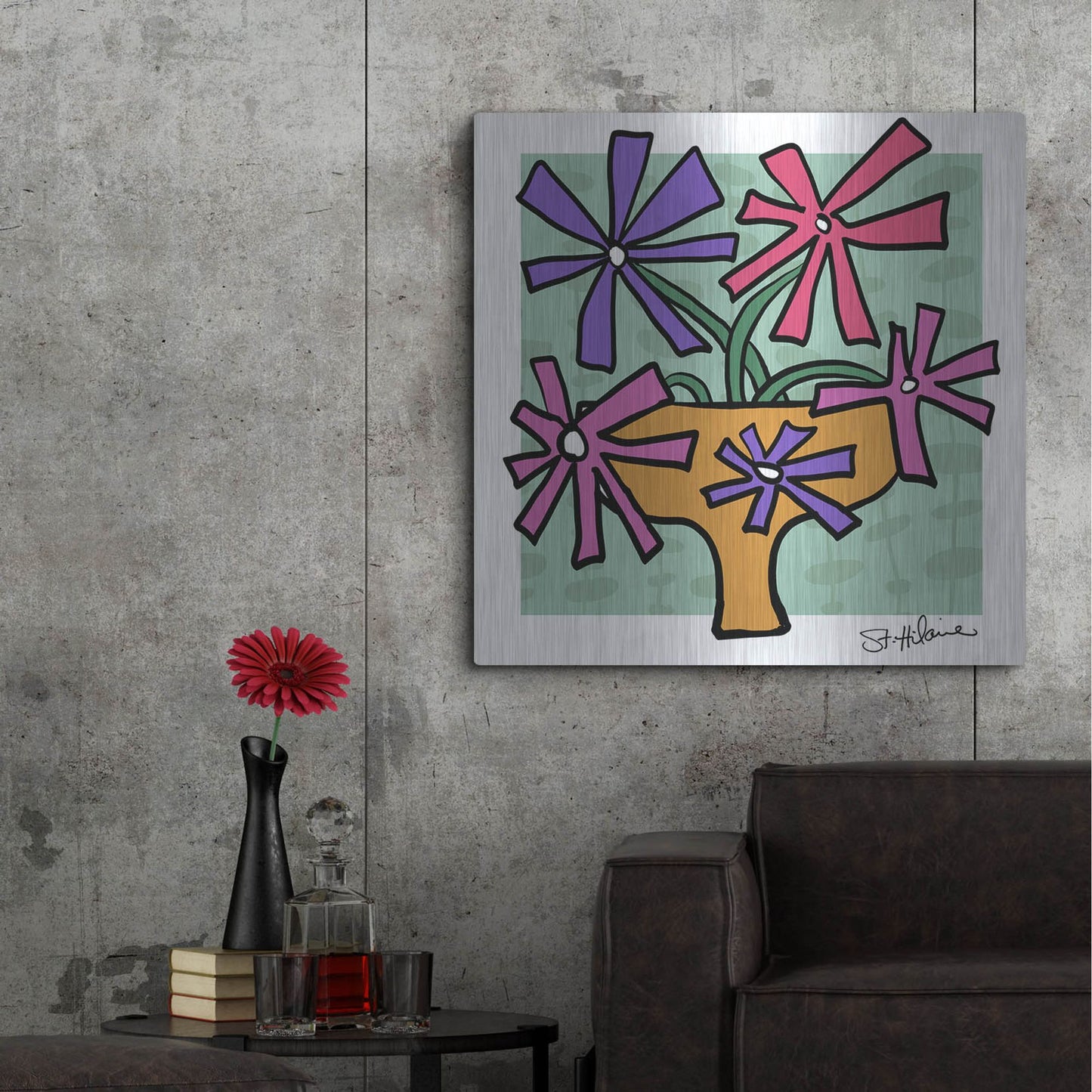 Luxe Metal Art 'Abstract Floral on Mint' by St. Hilaire Elizabeth, Metal Wall Art,36x36